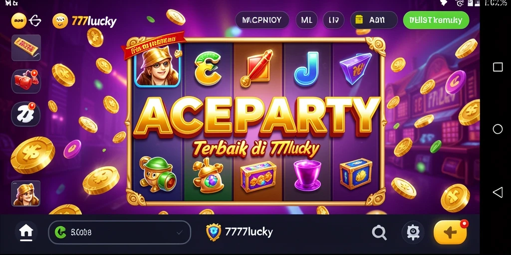 Screenshot utama ACEPARTY menampilkan gameplay slot yang seru dan berwarna-warni.