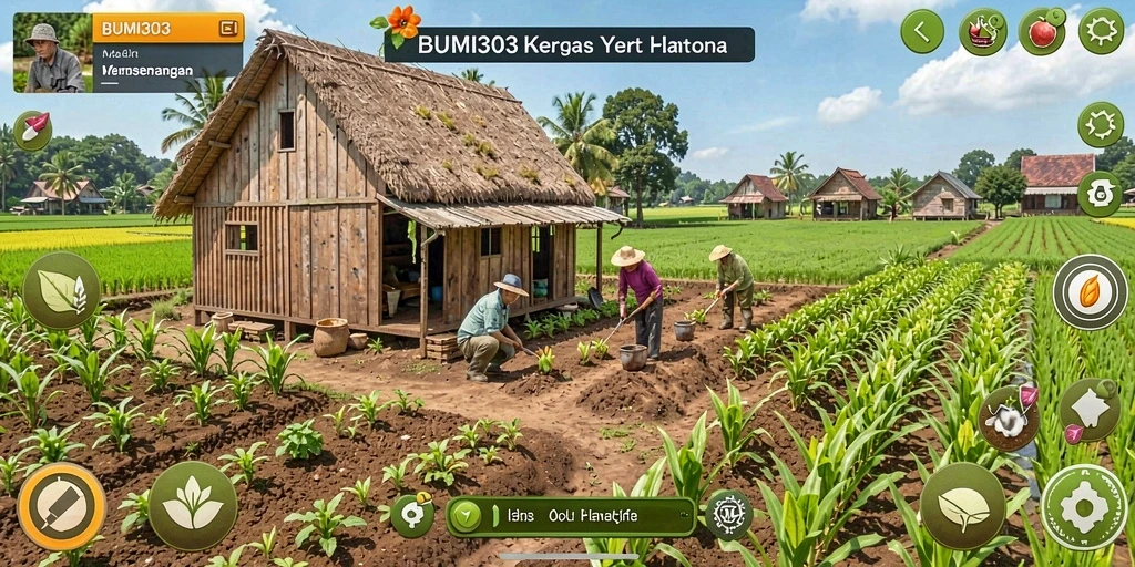 Tangkapan layar utama BUMI303 menampilkan gameplay seru di ladang yang subur.