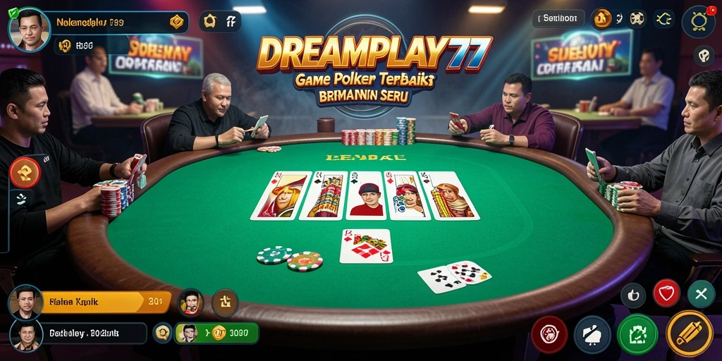 Screenshot gameplay <strong>DREAMPLAY77</strong> menampilkan momen seru dan interaksi antar pemain poker.
