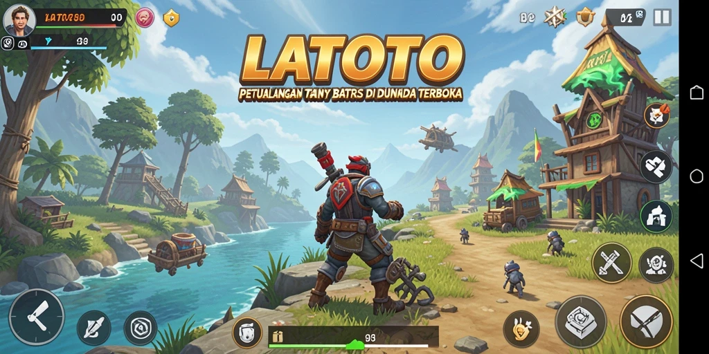 Screenshot gameplay LATOTO menunjukkan eksplorasi dunia terbuka yang menakjubkan.