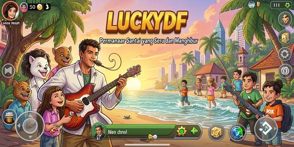 Tangkapan layar kasino dengan gameplay LUCKYDF yang cerah dan menyenangkan.