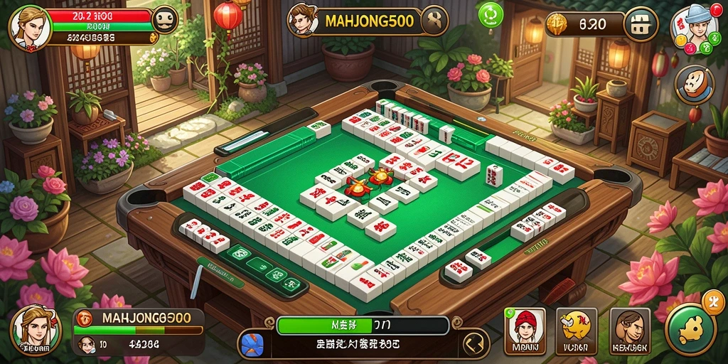 Tampilan gameplay MAHJONG500 dengan kebun yang indah dan variasi tanaman.