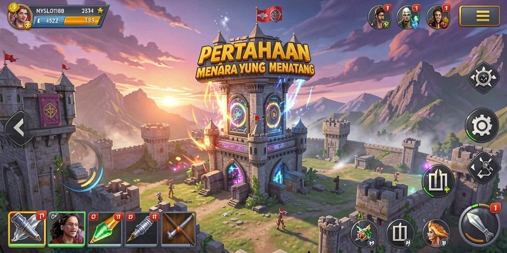Tampilan applikasi MYSLOT188 dengan gameplay Tower Defense yang menegangkan.