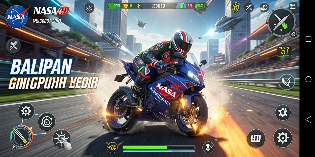 Gameplay seru balapan motor di trek menantang.