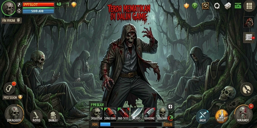 Screenshot menakutkan dari gameplay PP7SLOT yang menunjukkan kegelapan dan ketegangan.