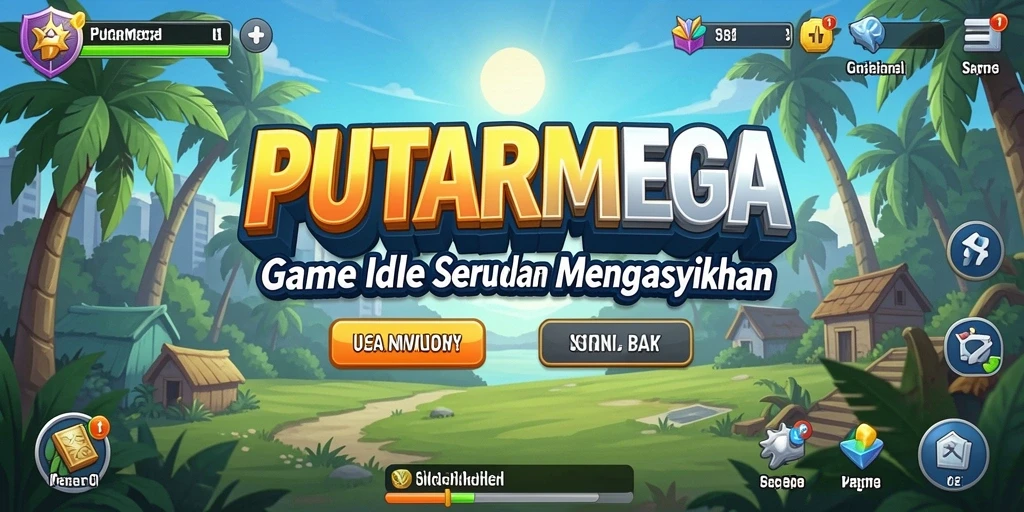 Screenshot gameplay PUTARMEGA yang menampilkan pengumpulan sumber daya secara otomatis.