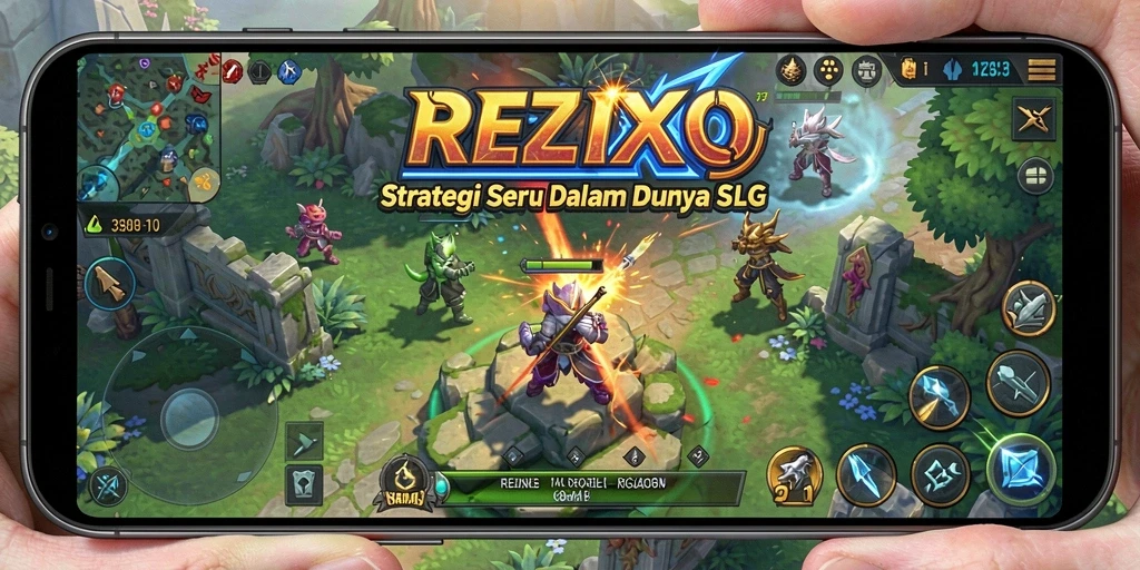 Screenshot gameplay REZIXO menampilkan pertempuran strategi yang intens.