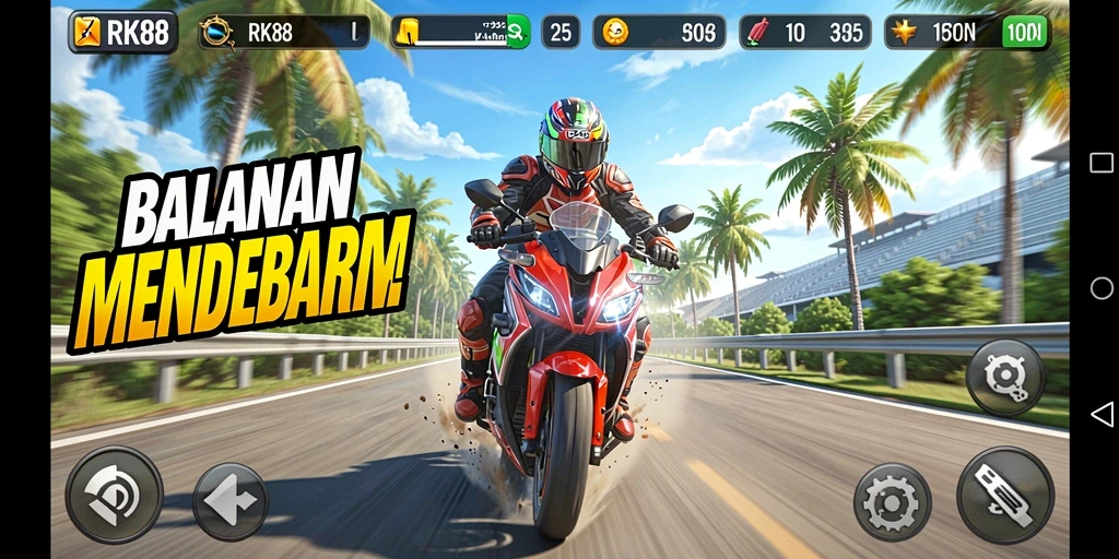 Tampilan gameplay menegangkan dari balapan motor RK88.