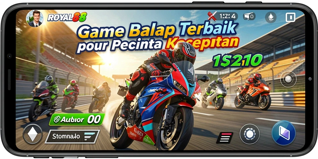 Tampilan gameplay seru dalam ROYAL88, balapan motor yang mendebarkan.
