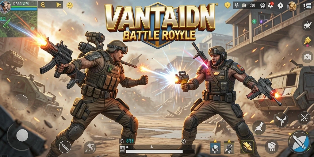 Tampilan gameplay seru di VANTAIDN dengan pertempuran intens.